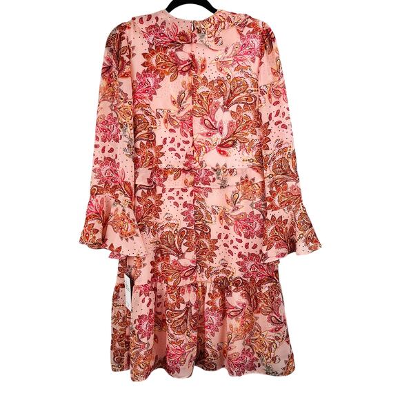 Julia Jordan Ruffled Flounce Bell Sleeve Floral Paisley Pink Midi Dress 10 NWT - Picture 3 of 16